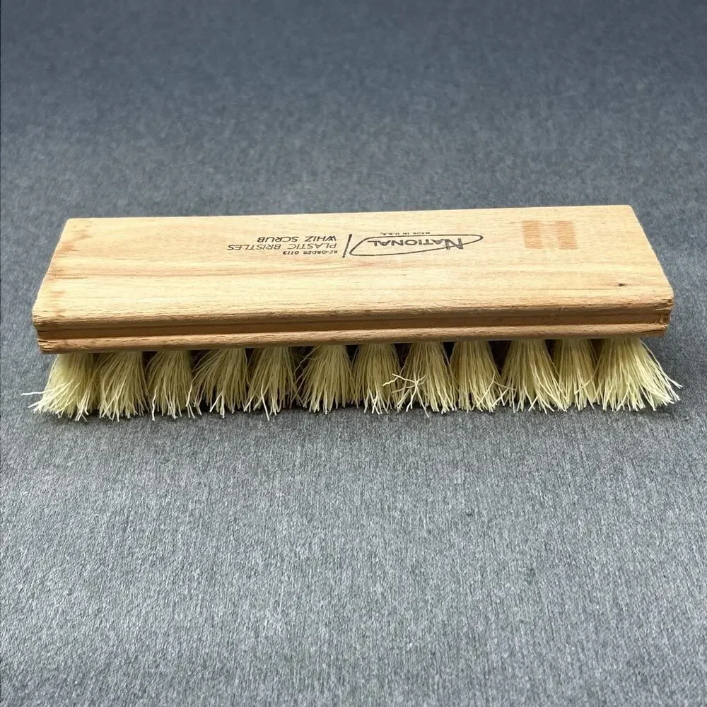 Vintage National Brush Co Hand Scrub Brush Wood Heavy Duty 7 Inch Cleaning USA